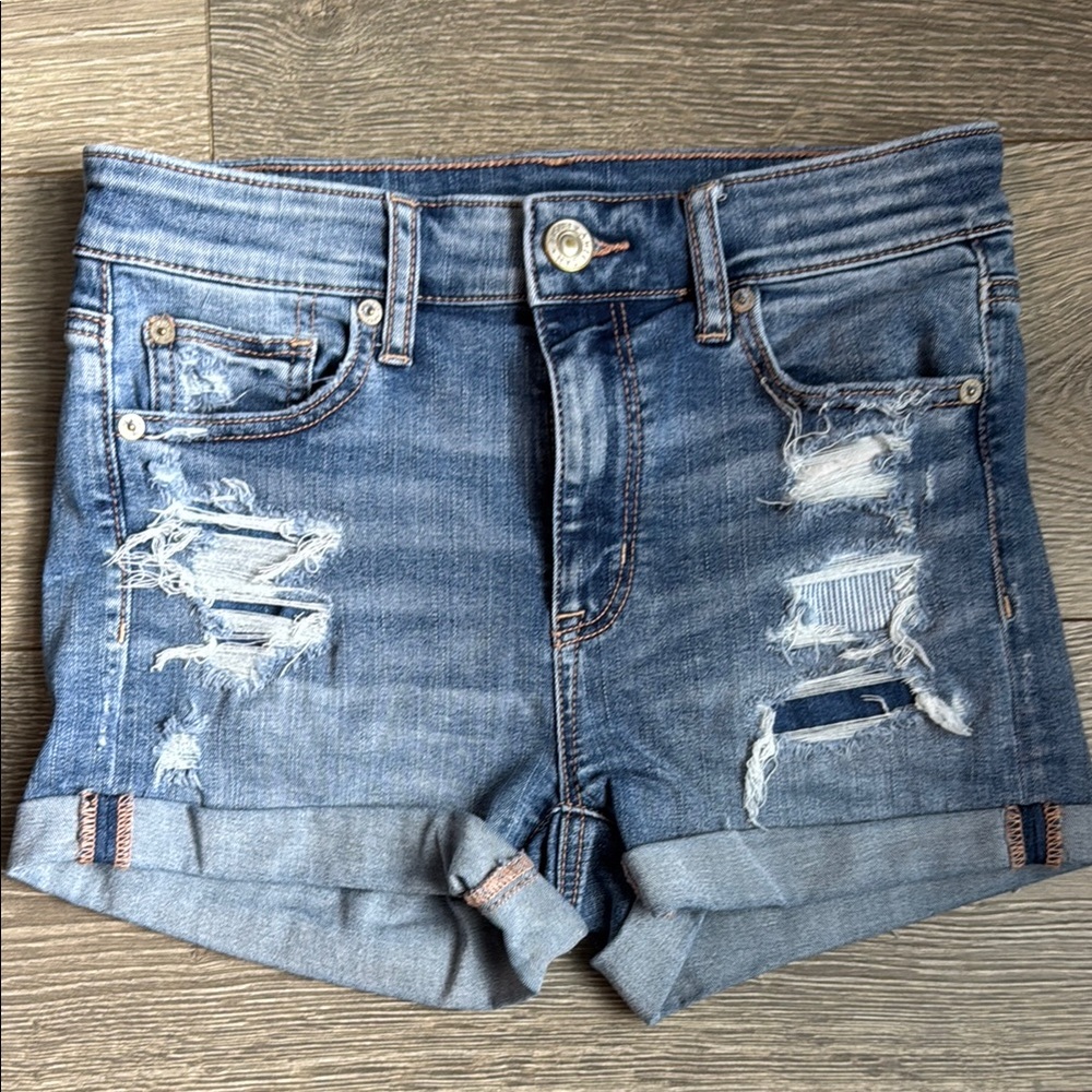 American Eagle Outfitters Blue Distressed Jean Shorts 4